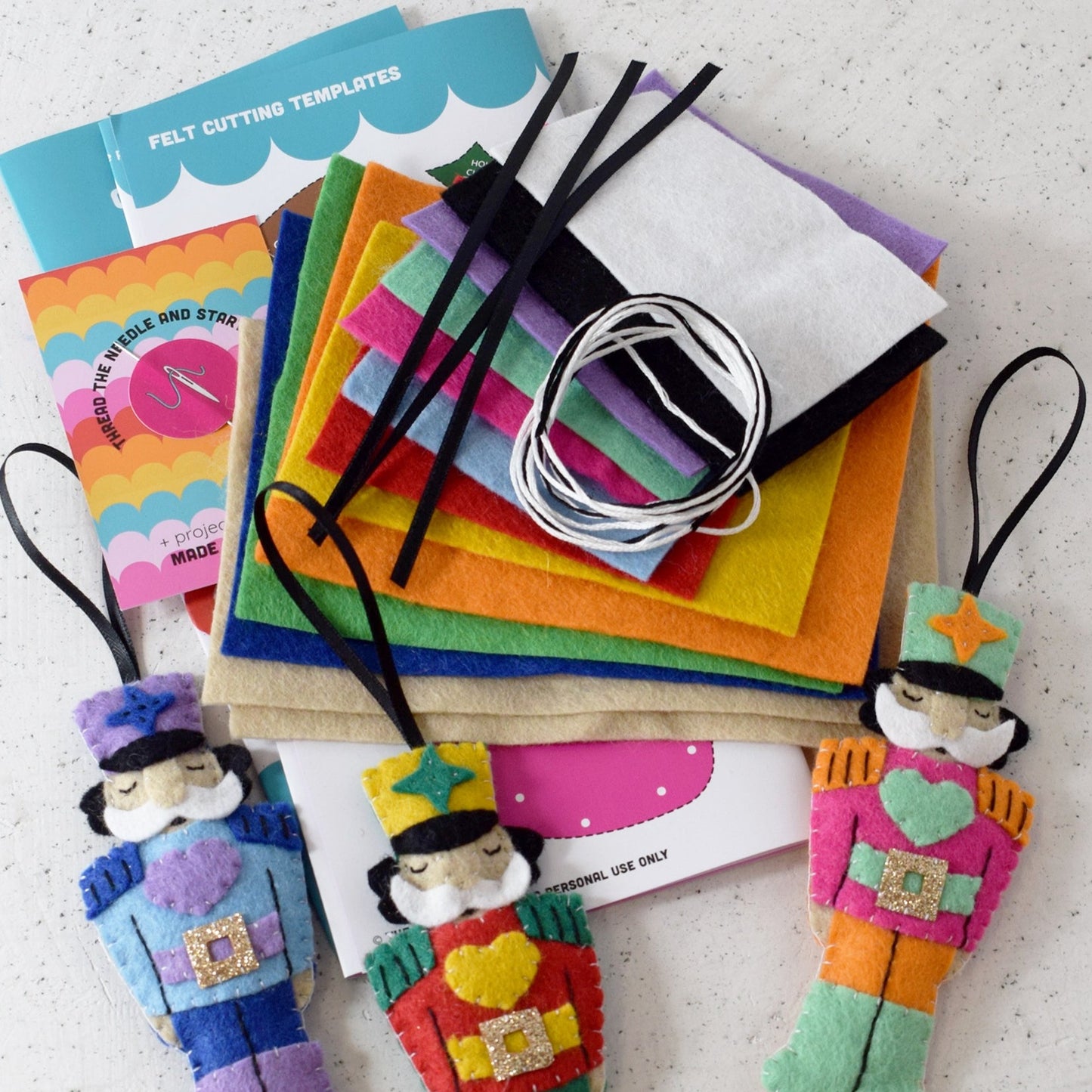'Rainbow Nutcrackers' Felt Decoration Set
