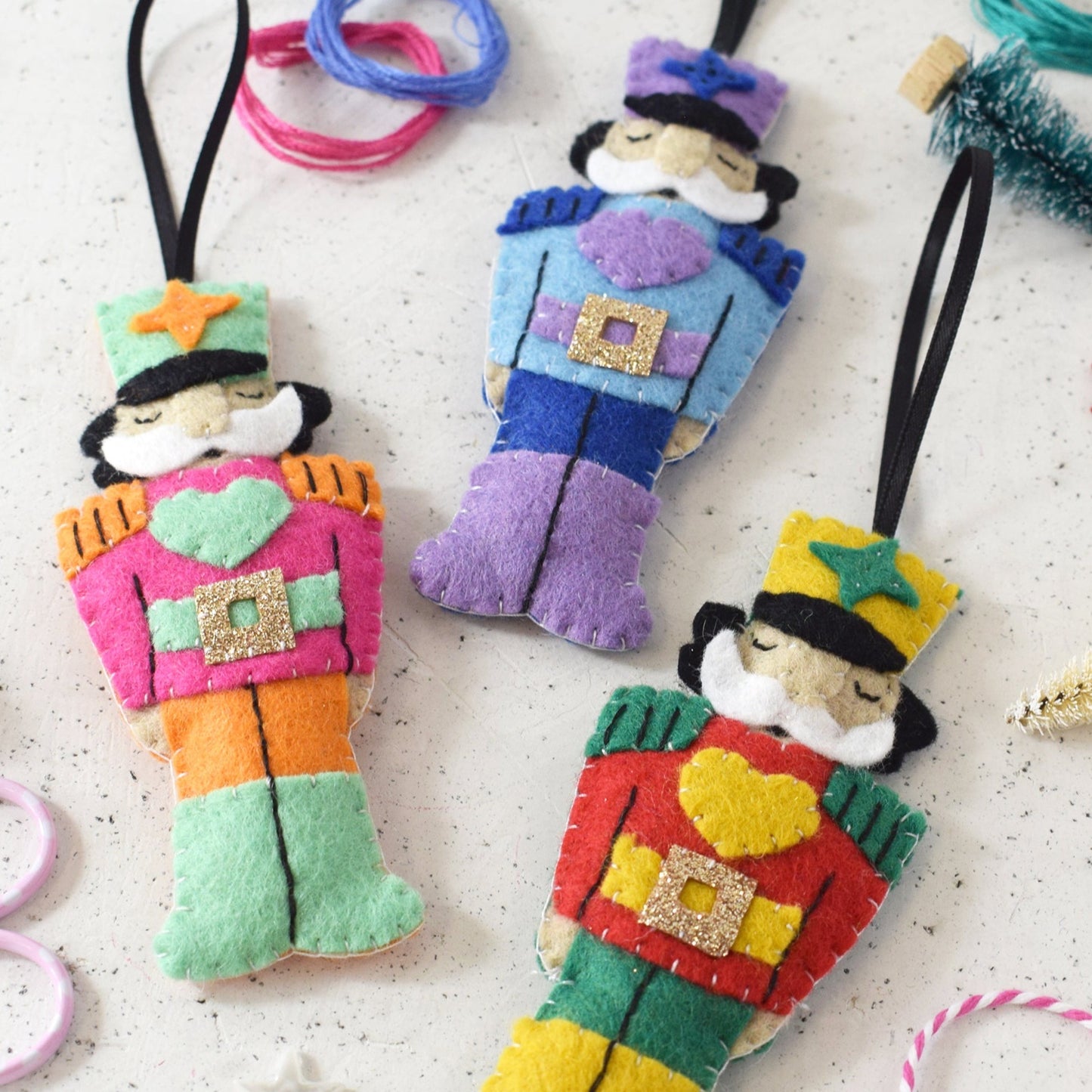 'Rainbow Nutcrackers' Felt Decoration Set