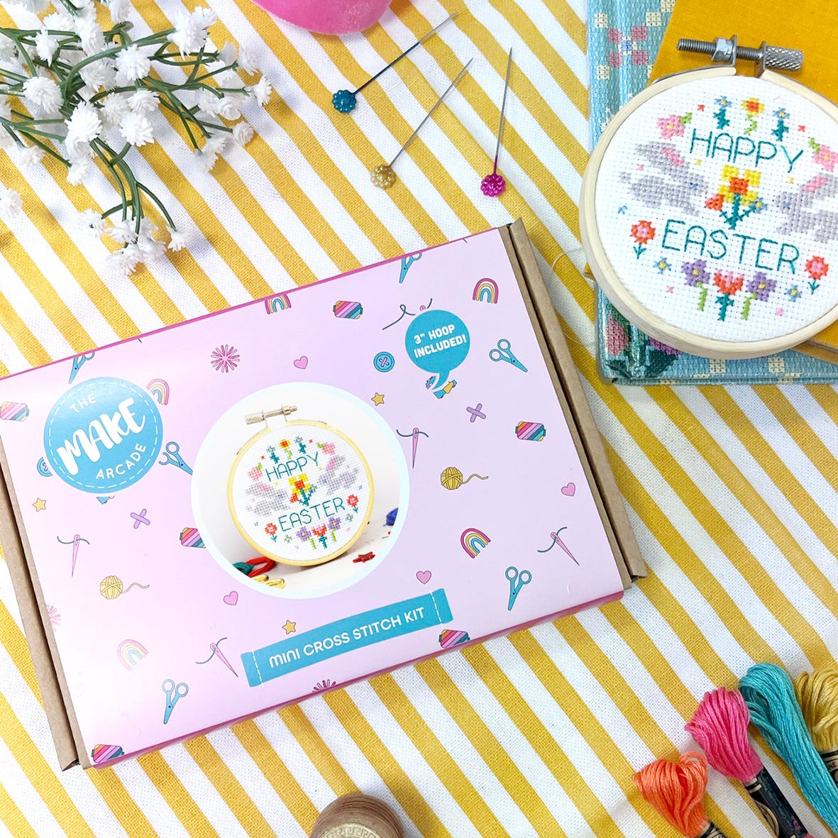 box with a happy easter cross stitch kit