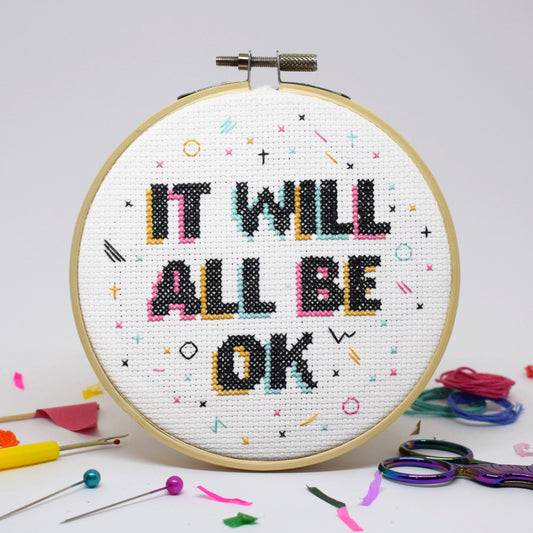 cross stitch design with black it will be OK slogan