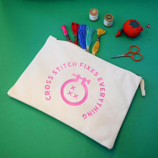 Cross Stitch Fixes Everything - Large Craft Project Bag