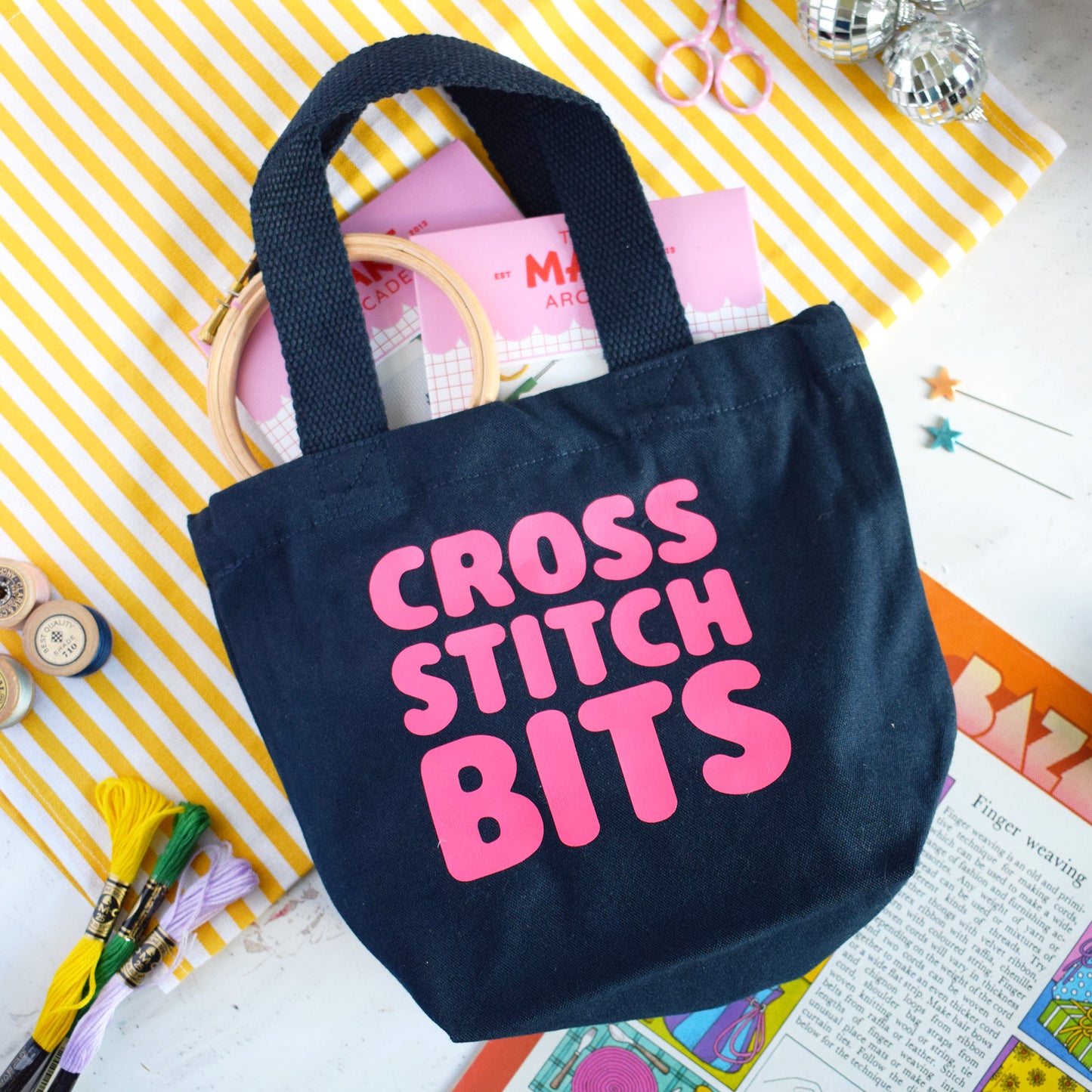 'Cross Stitch Bits' Organic Cotton Project Bag