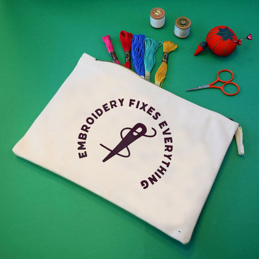 Embroidery Fixes Everything - Large Craft Project Bag