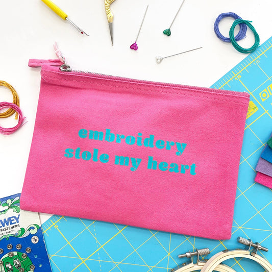 'Embroidery stole my heart' Craft Project Bag