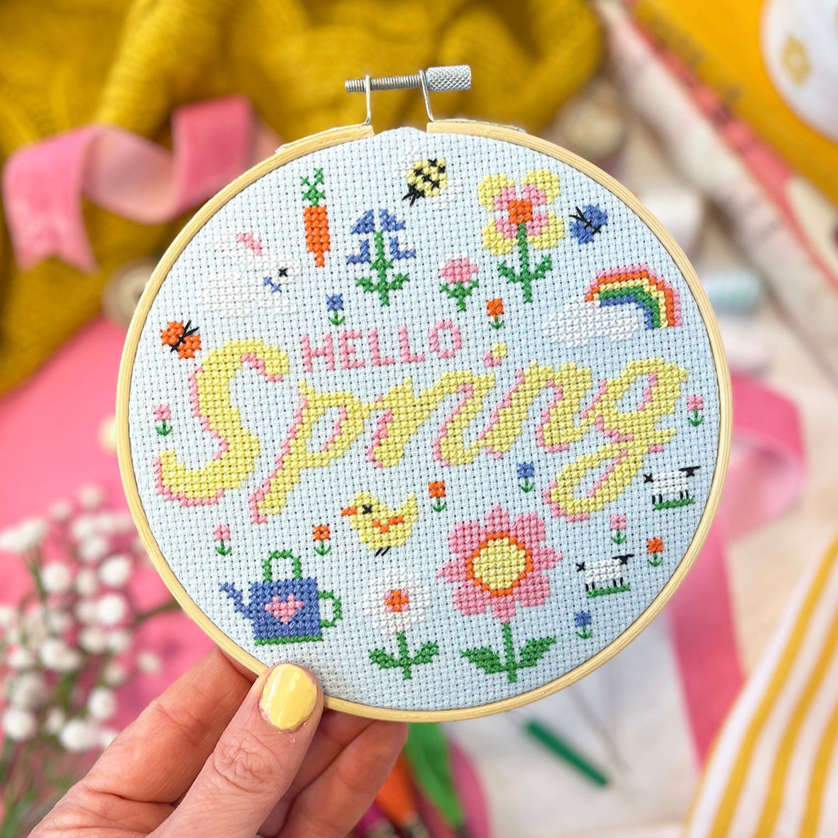 hello spring cross stitch kit
