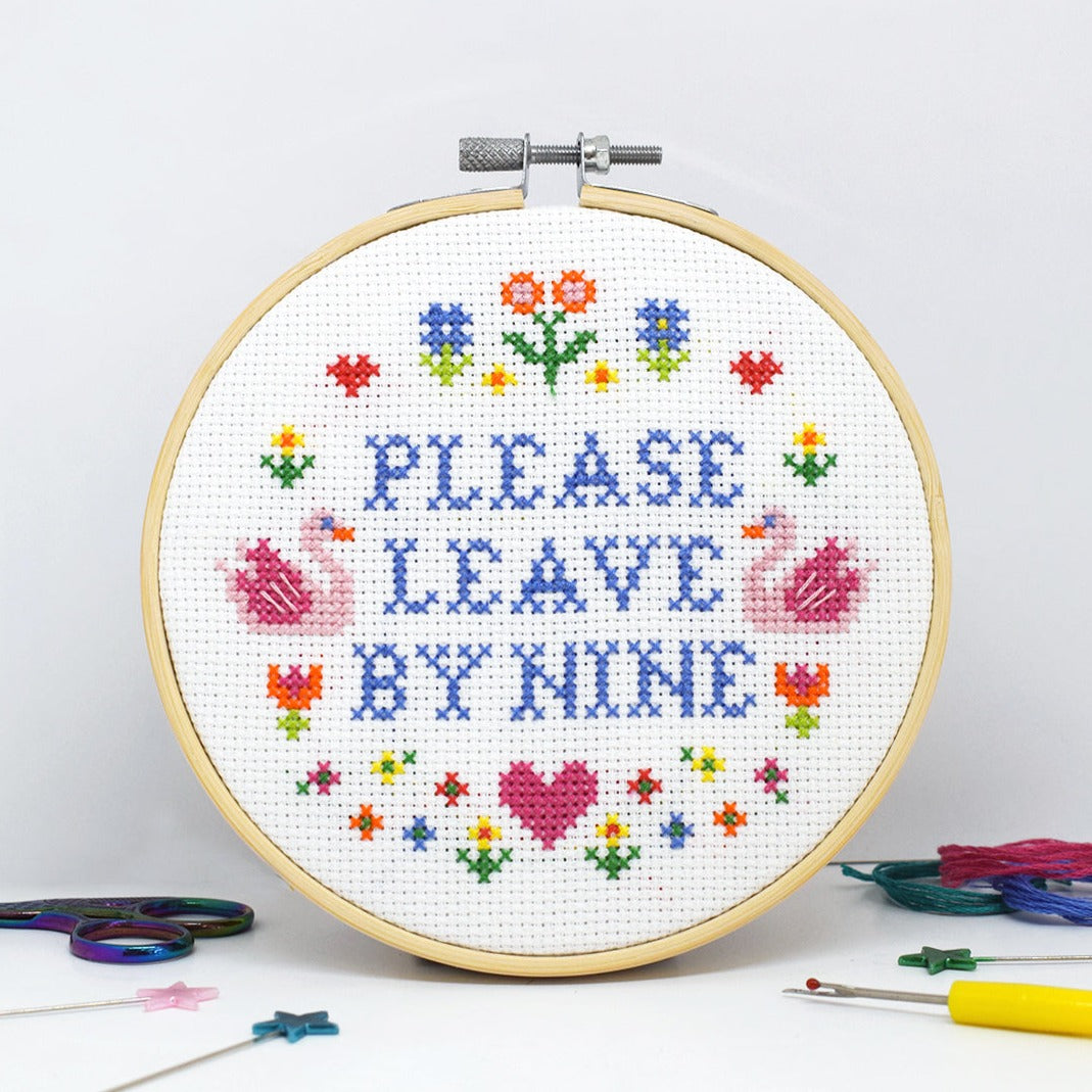 'Please leave by Nine' Large Cross Stitch Kit The Make Arcade