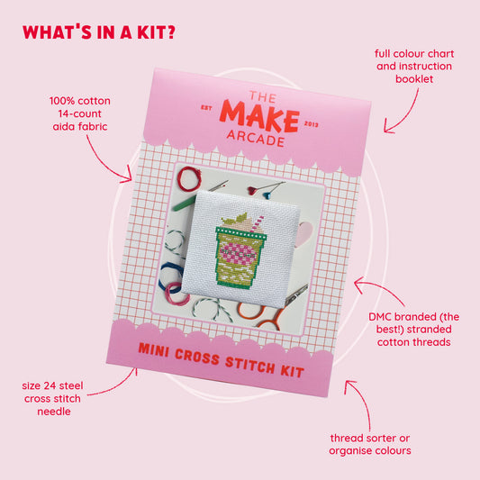 'Iced Matcha Latte' Mini Cross Stitch Kit