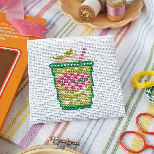 'Iced Matcha Latte' Mini Cross Stitch Kit