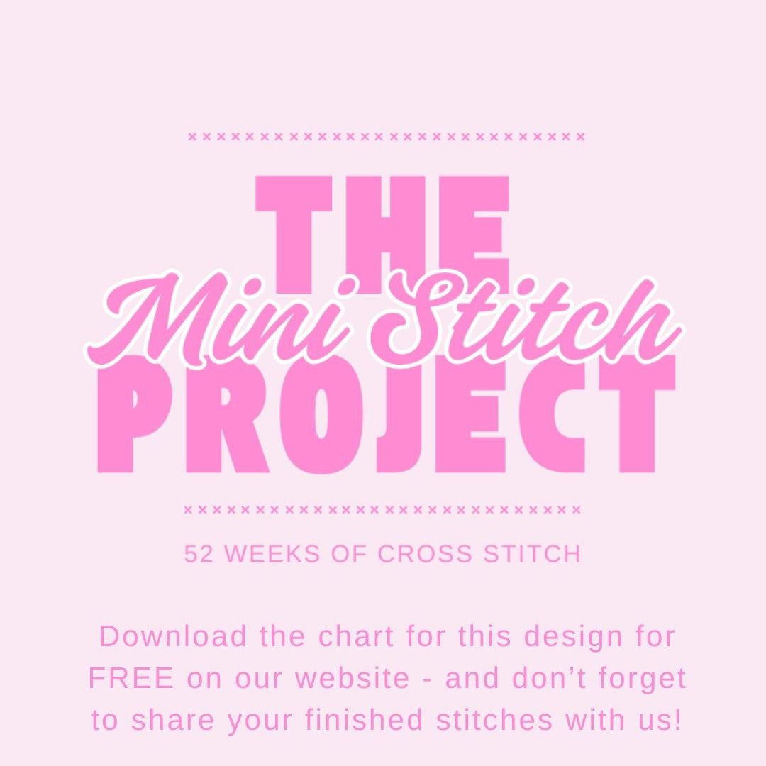 Promotional graphic for 'The Mini Stitch Project' with pink text on a white background.