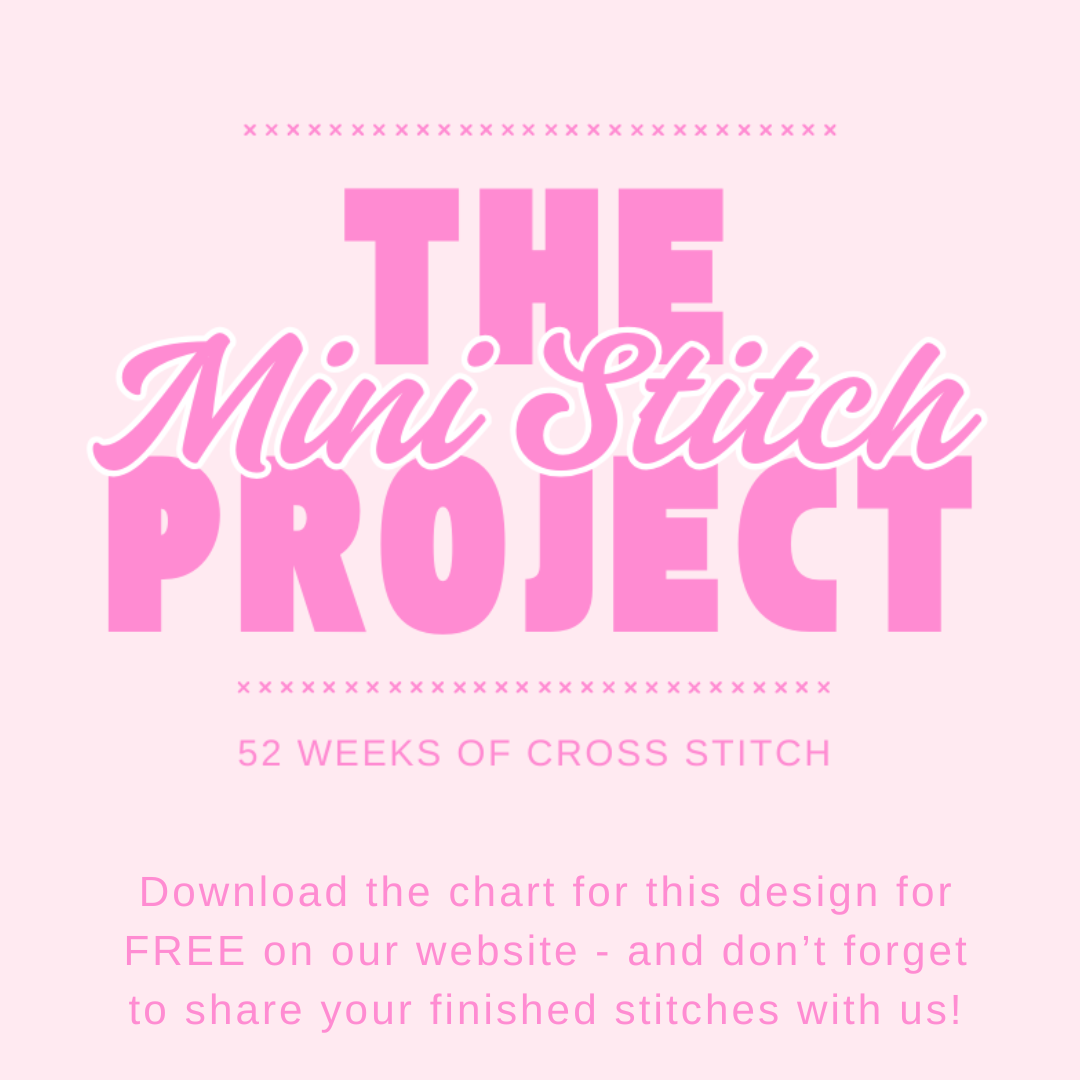 Promotional graphic for 'The Mini Stitch Project' with pink text on a white background.