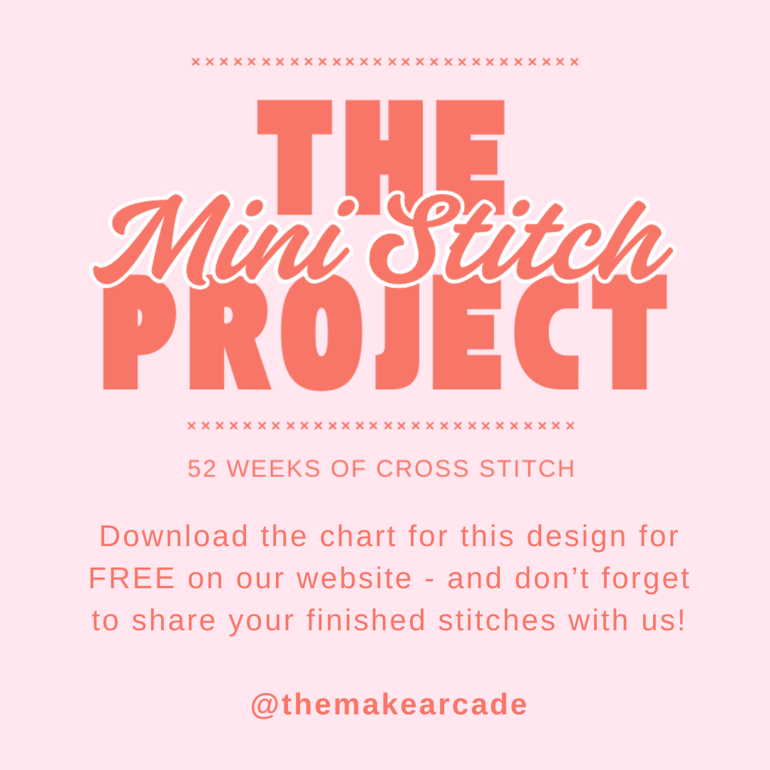 Promotional graphic for 'The Mini Stitch Project' with text on a pink background