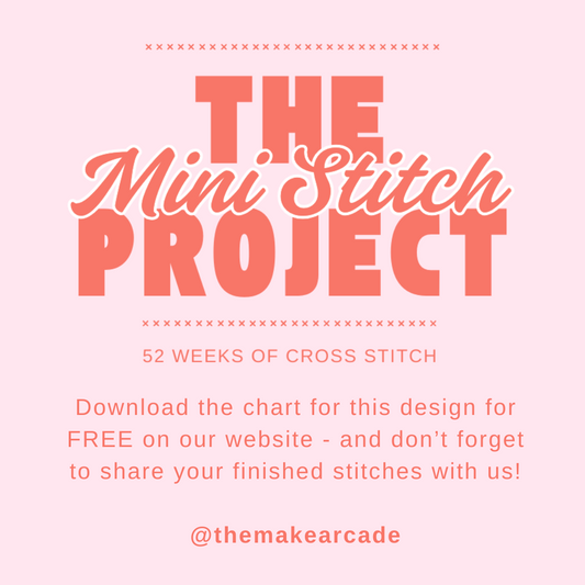 Promotional graphic for 'The Mini Stitch Project' with text on a pink background