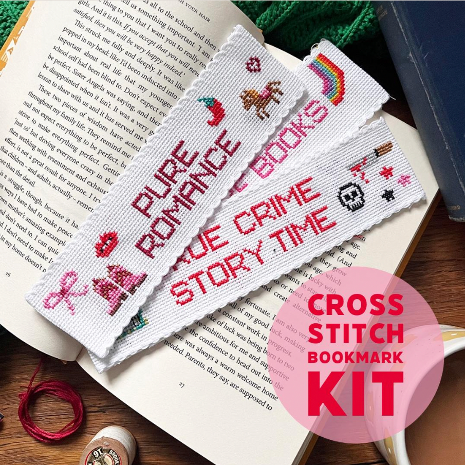 Book with cross stitched bookmarks