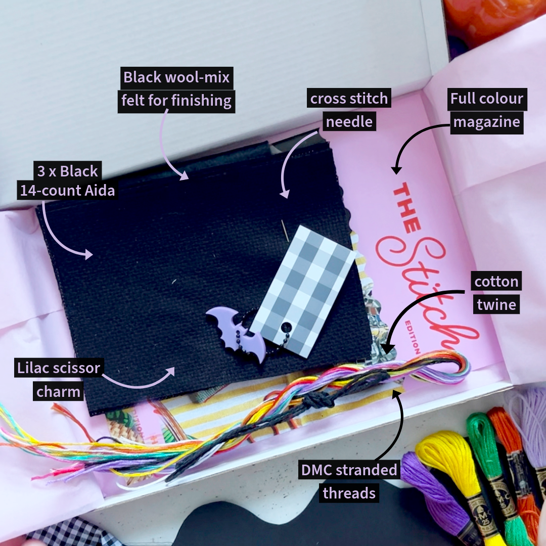 the contents of a cross stitch subscription box