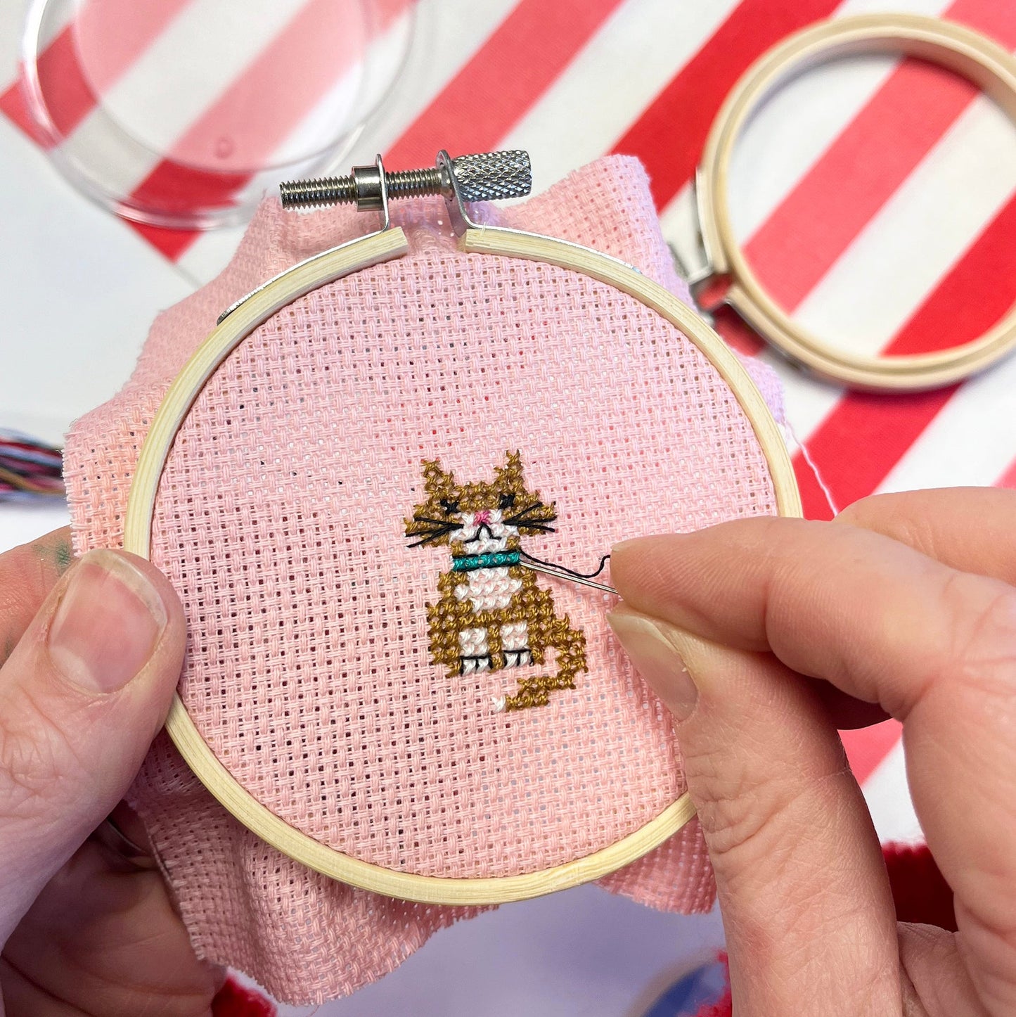 mini cross stitch with little cat design