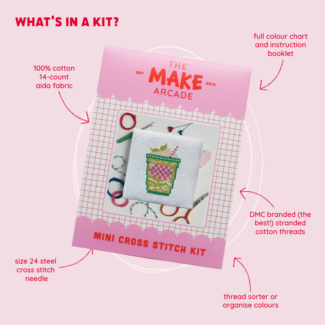 'Iced Matcha Latte' Mini Cross Stitch Kit