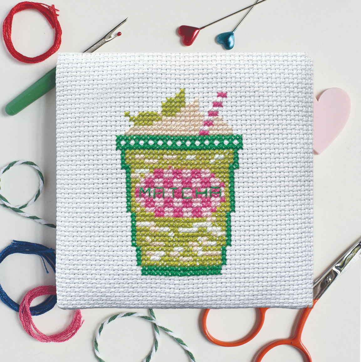 'Iced Matcha Latte' Mini Cross Stitch Kit
