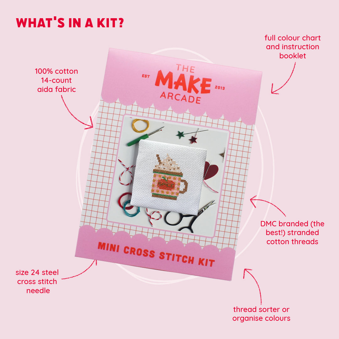 'Pumpkin Spice Latte' Mini Cross Stitch Kit