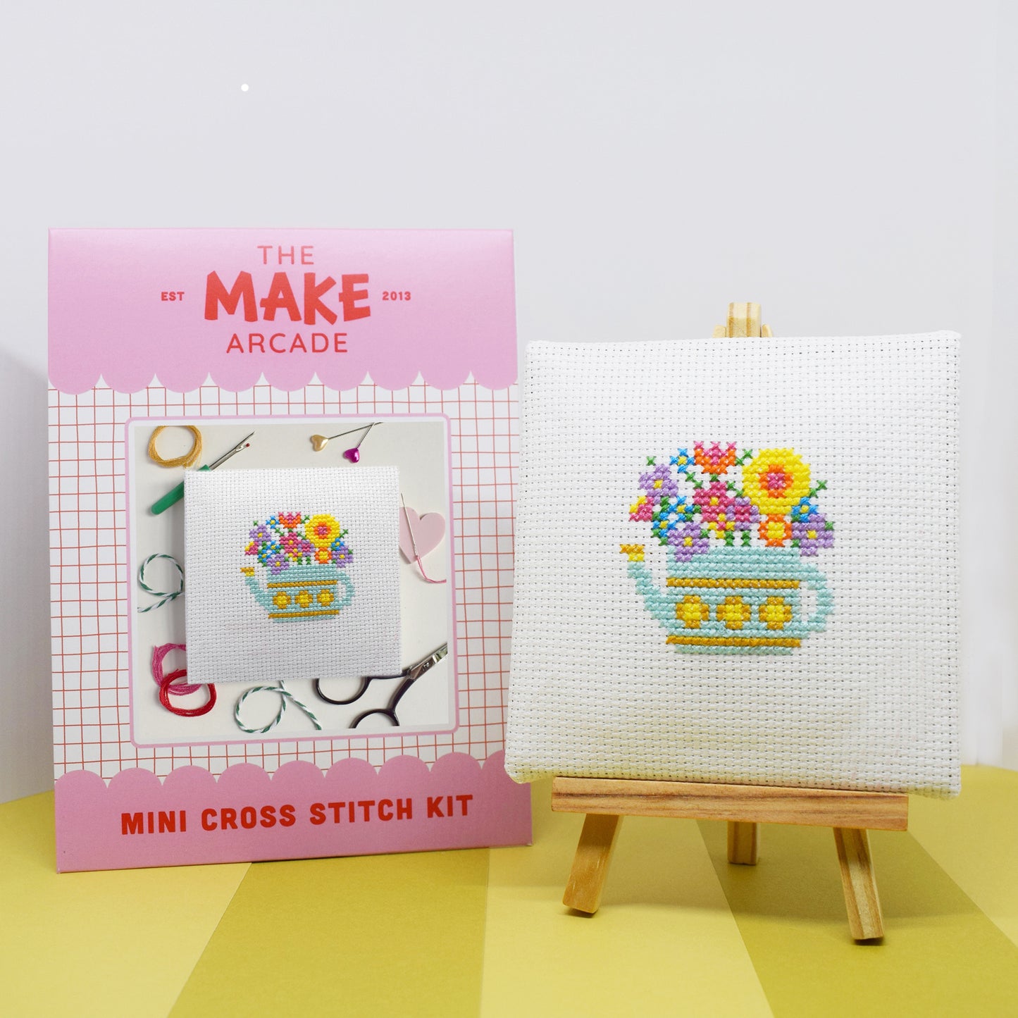 Floral Watering Can Mini Cross Stitch kit