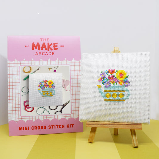 Floral Watering Can Mini Cross Stitch kit