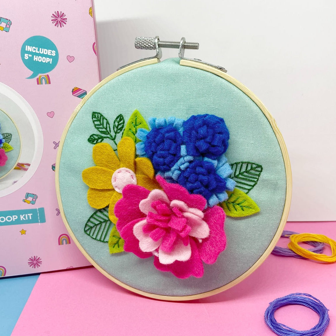 'Spring Flowers' Embroidery & Applique Felt Hoop Kit
